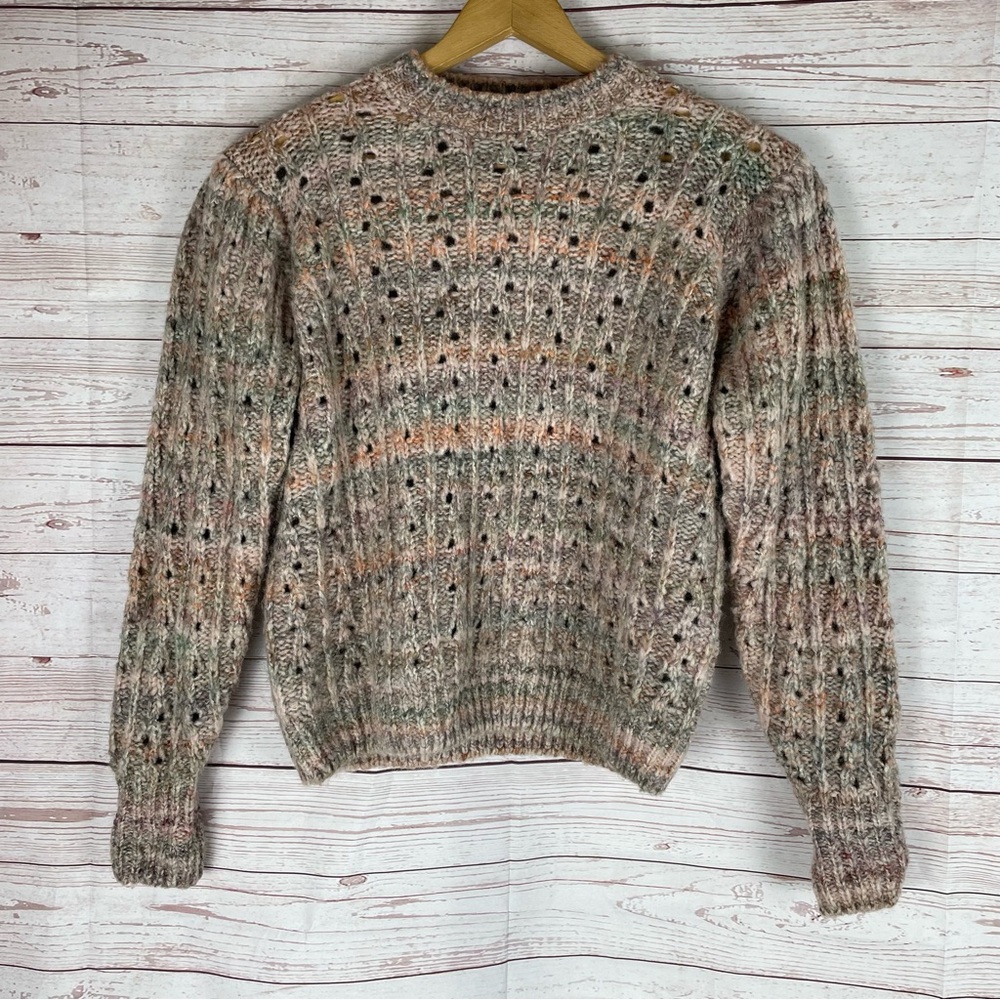 Bartolini Women’s Pink Cable Knit Puff Sleeve Wool Blend Sweater Size M